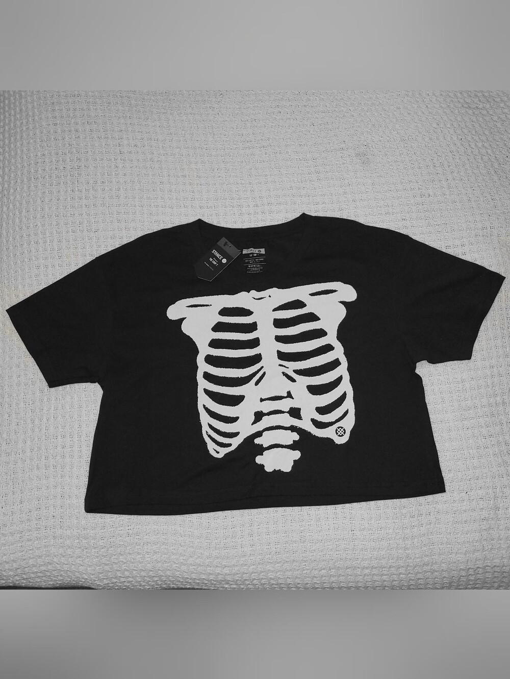 Stance Crop T Short Sleeve Black Tshirt Womens Sz L Skeleton NEW